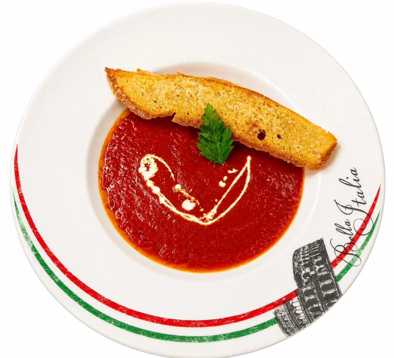 Traditionelle italienische Tomaten-Brotsuppe mit Kräutern und geröstetem Brot